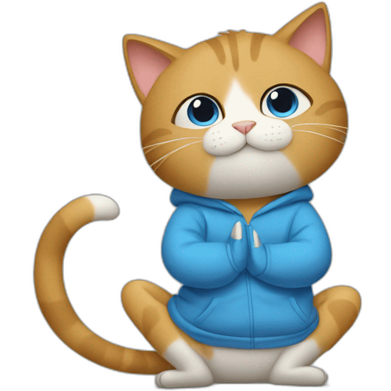 Cat doing yoga with a blue sweatshirt on emoji