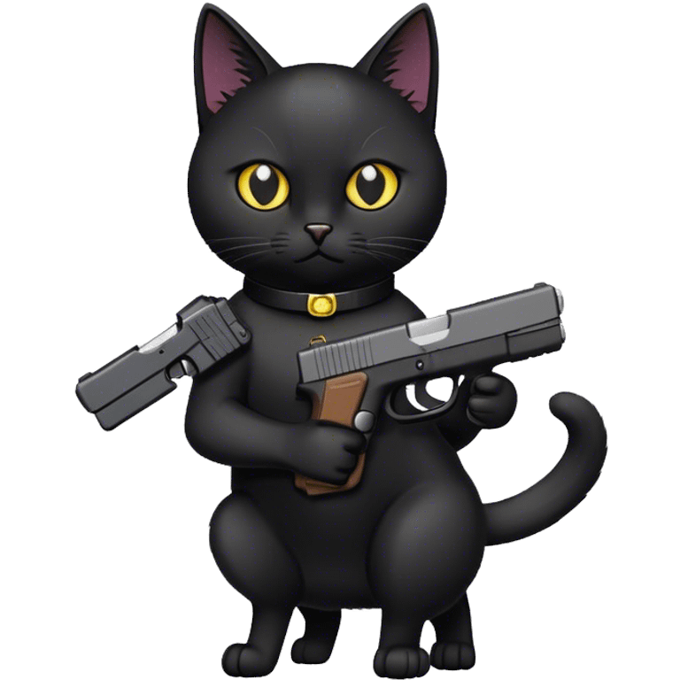 Black cat carrying a glock emoji