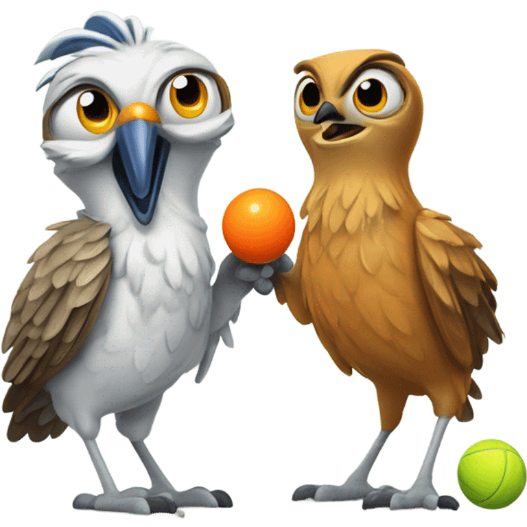 Happy Roadrunner and happy owl playing pickleball emoji