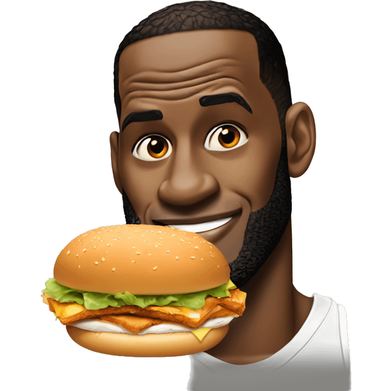 Lebron James eating a chicken sandwich.  emoji