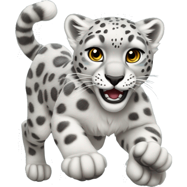 Female Snow leopard running in front, looking a bit dangerous emoji