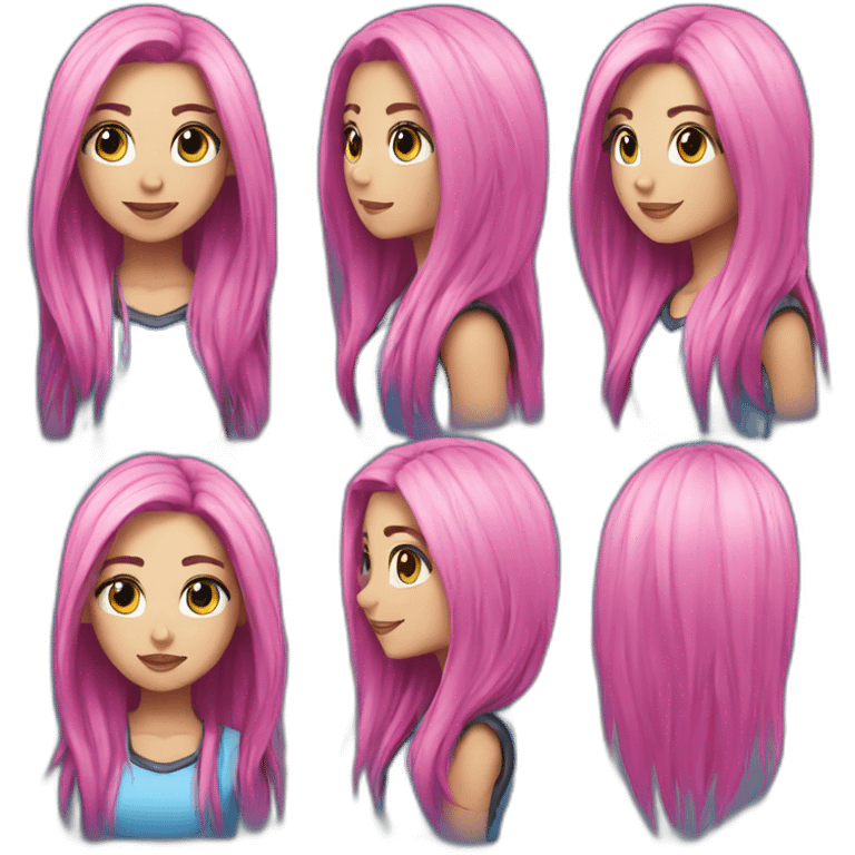 sexy; rock; leather; girl; pink and blue long straight hair; emoji