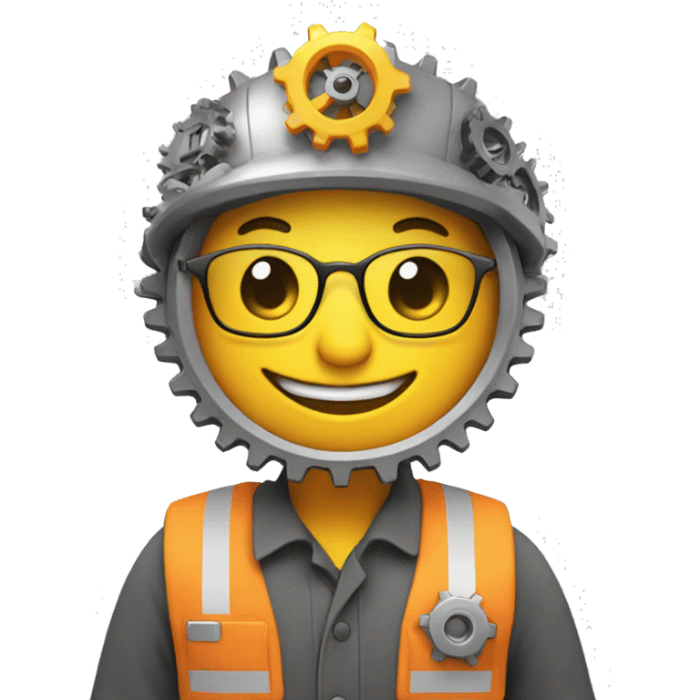 Happy face with an engineering gear in his hands  emoji