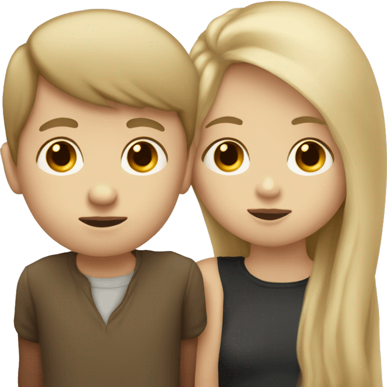 pale boy with dirty blonde hair kissing a tan girl with dark brown hair  emoji