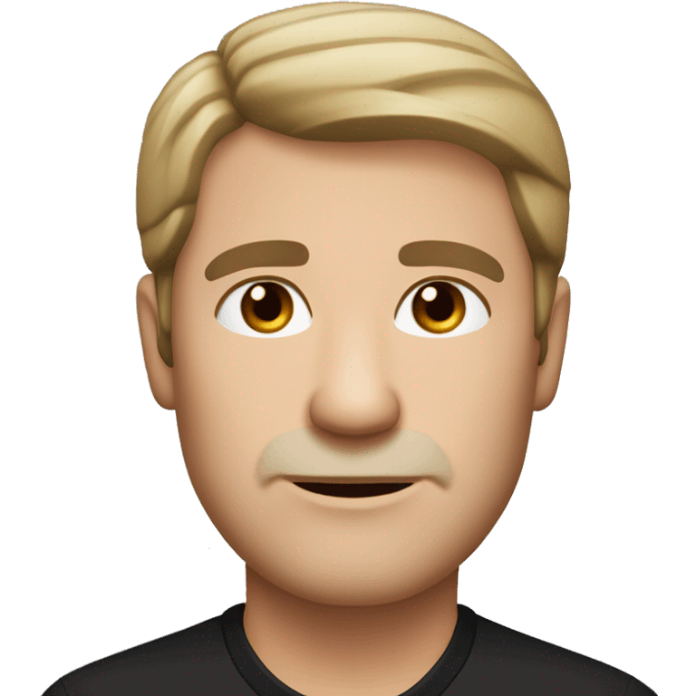 
Middle-aged man with brown eyes and hair and fair skin wearing a black shirt with a collar. emoji