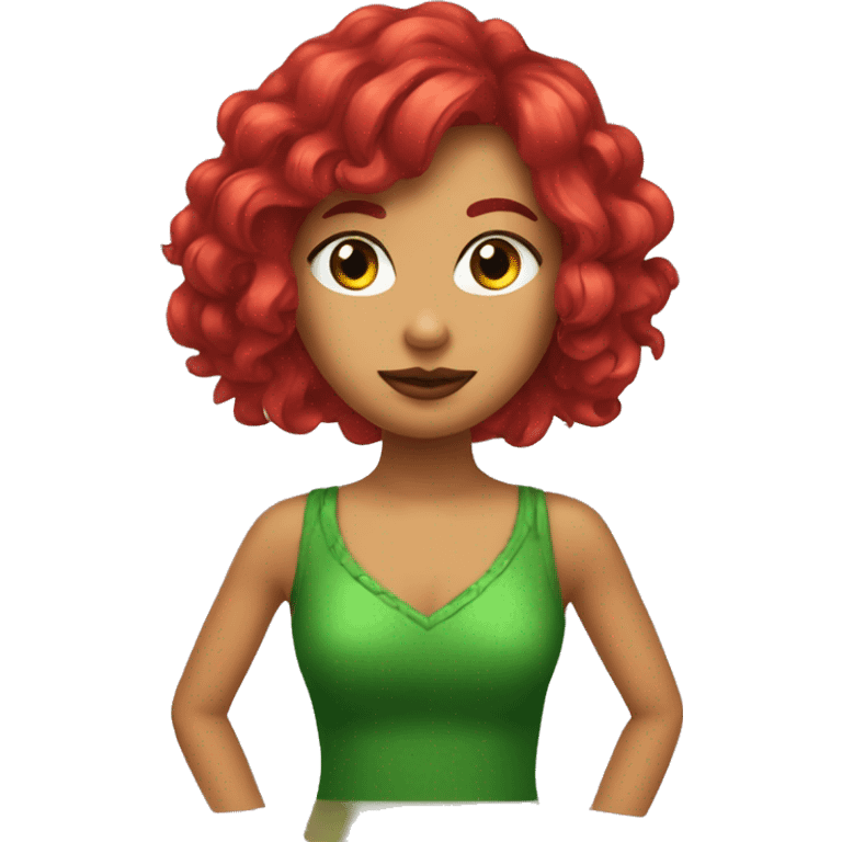 Chica cabello rojo y ondulado con ojos verdes emoji