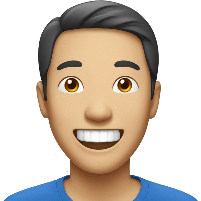 Asian man laughing, blue cloth  emoji