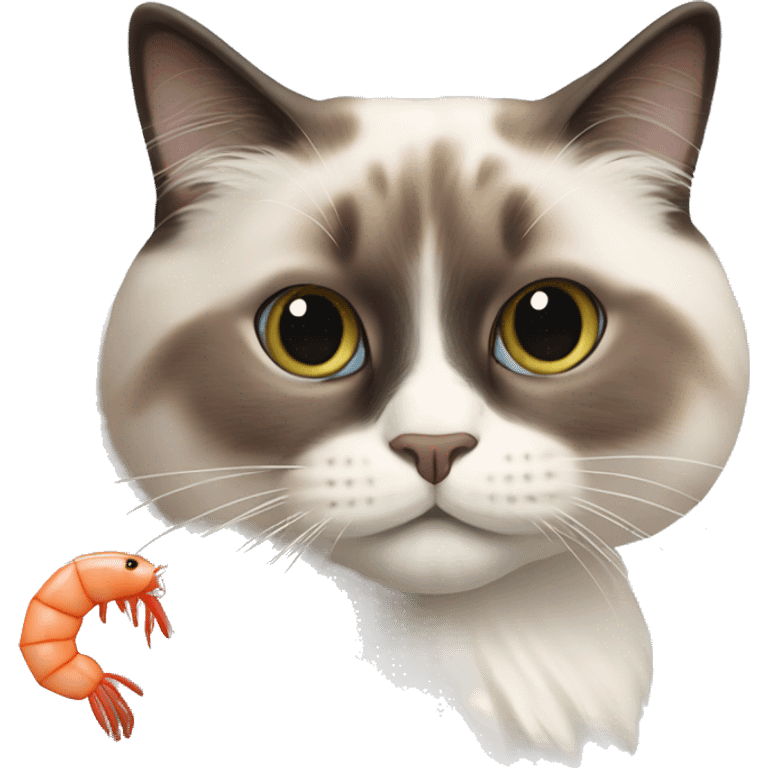 Ragdoll cat eating a shrimp emoji