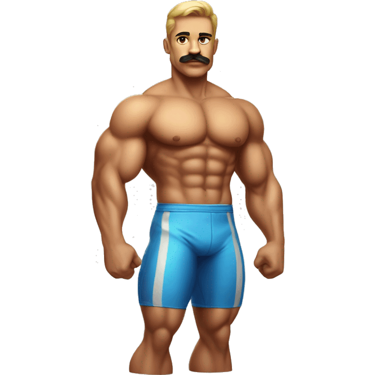 Muscular gay bodybuilder with mustache bikini realistic emoji