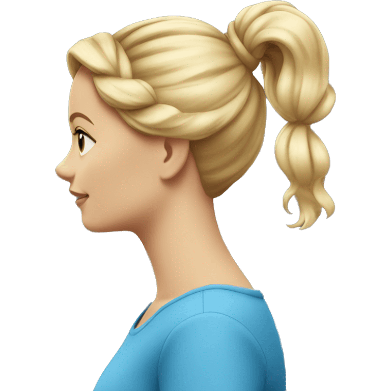 profile of a blond girl with a bun in blue dress emoji