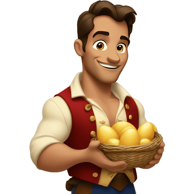 Gaston from Beauty and the Beast holding eggs emoji