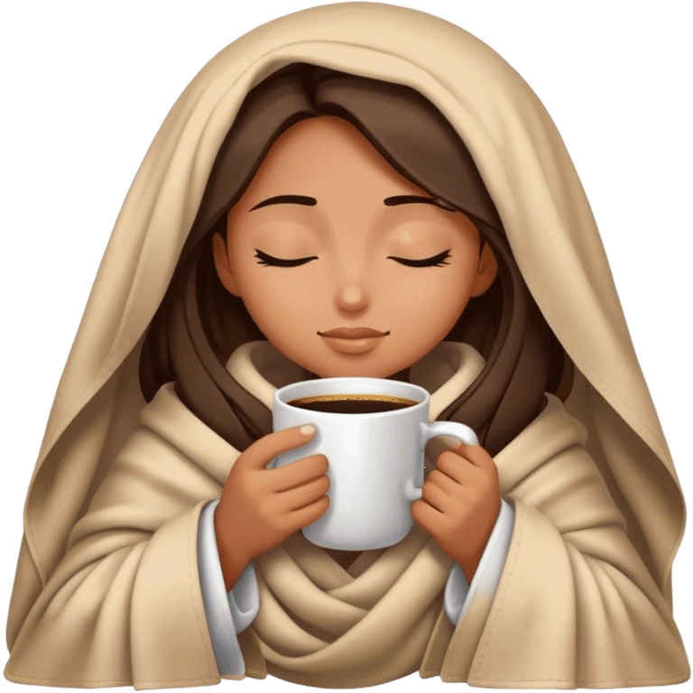 girl inside a blanket sipping coffee eyes closed emoji