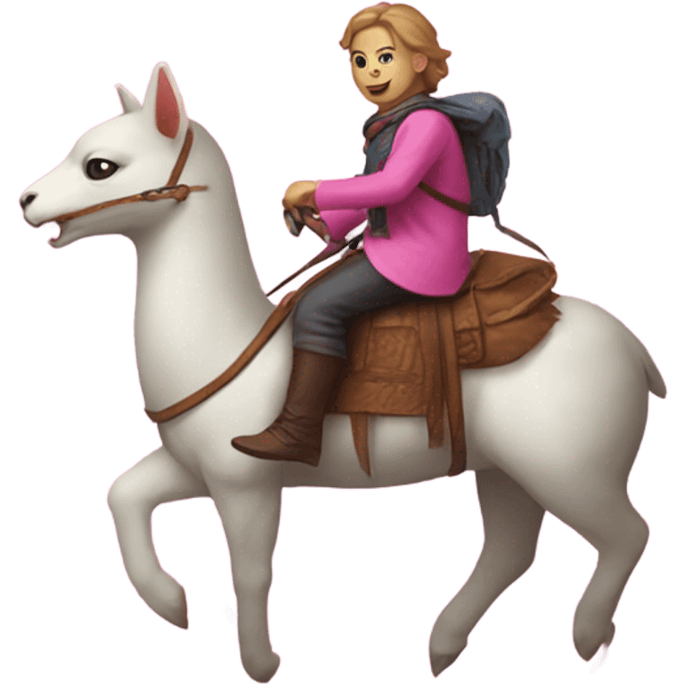 Pink cat riding a llama in dnd emoji