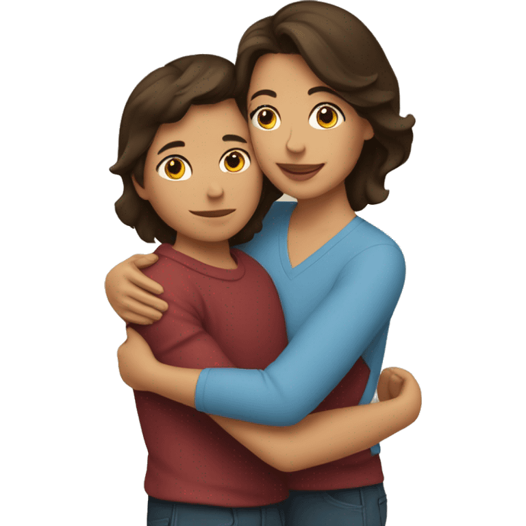 A brunette mom hugging her son emoji