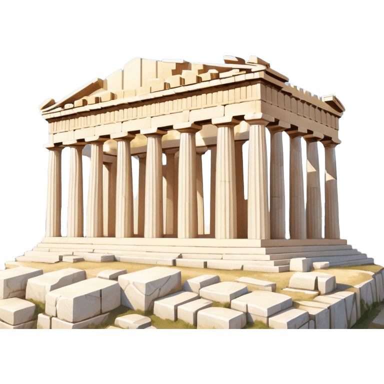 Cinematic Realistic Acropolis Landmark Emoji, showing the Parthenon standing proudly atop the Acropolis hill, with its marble columns glowing under the warm Athenian sunlight against a blue sky. emoji