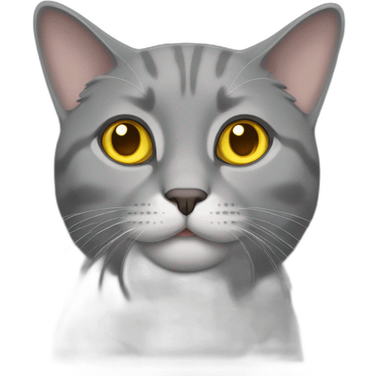 grey cat with lop-eared ears and yellow eyes emoji