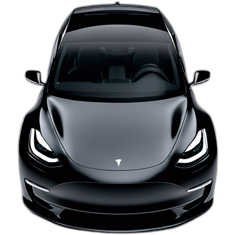 modified black 2023 Tesla Model 3 with sporty front spoiler with lights on viewed from front emoji