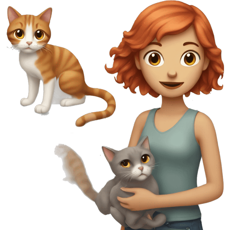 Red haired girl holding grey cat emoji