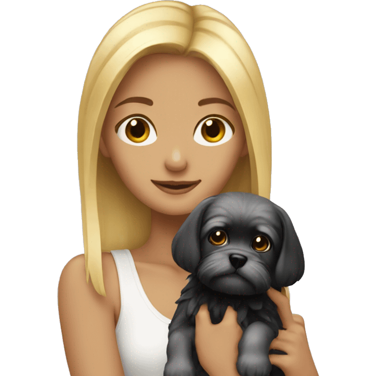 blonde girl holding a little black shitzu emoji