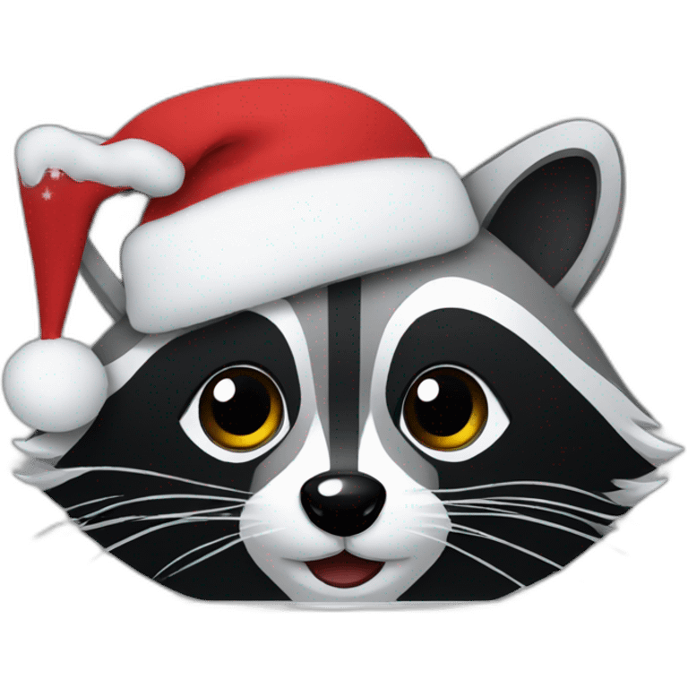 Raccoon face working on a laptop and christmas hat emoji