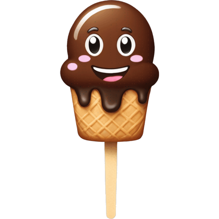 chocolate ice cream, on a stick flat shape, with a smile  emoji