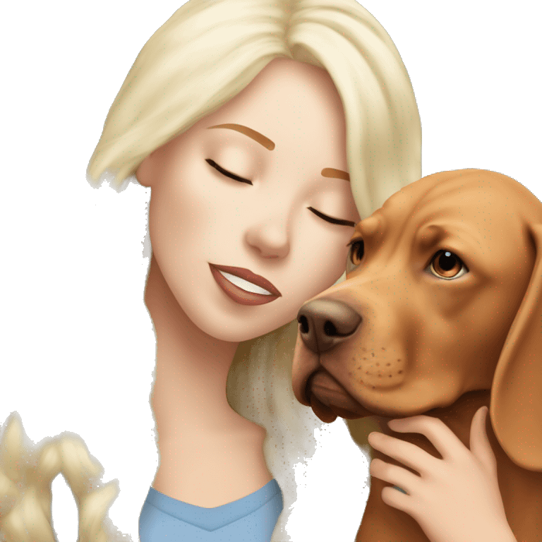 Pretty long white blonde hair girl kissing vizsla  emoji