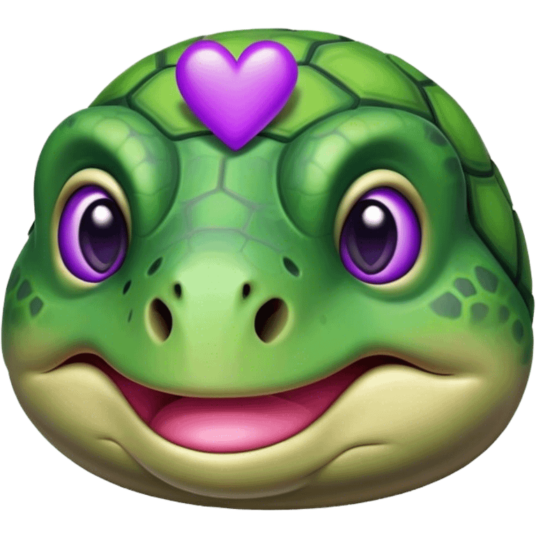 Kissy face turtle holding a Purple Heart emoji