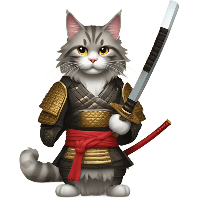 Samurai Maine coon with catana emoji