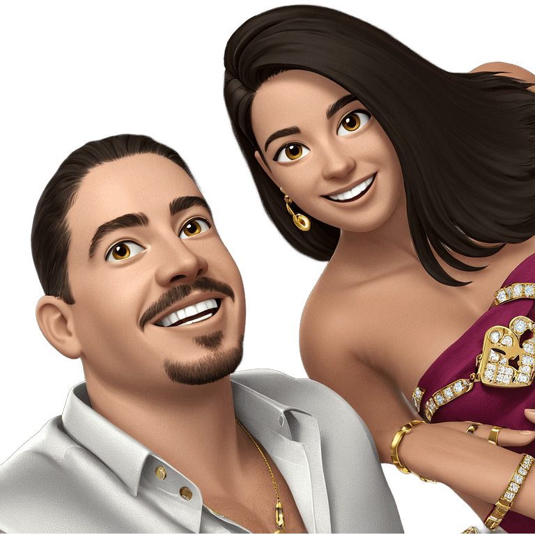 smiling couple with jewelry emoji