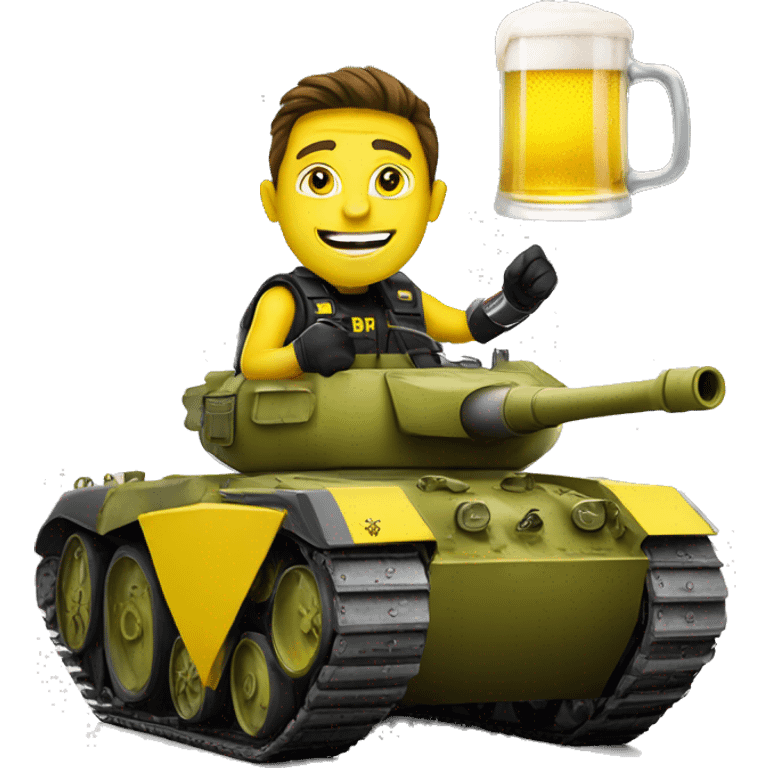 Bvb dortmund fan riding on a tank with a beer. emoji