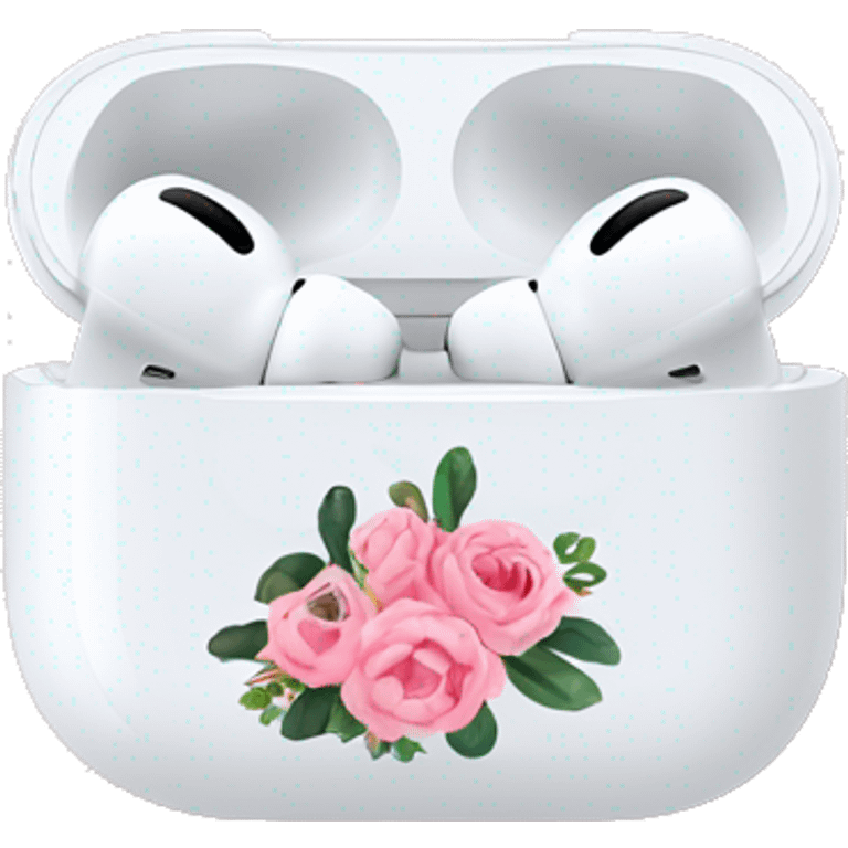 AirPods Pro in floral case white with pink roses emoji