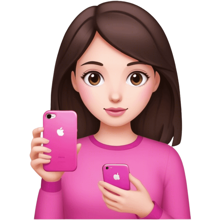 Brunette girl with a pink iPhone emoji