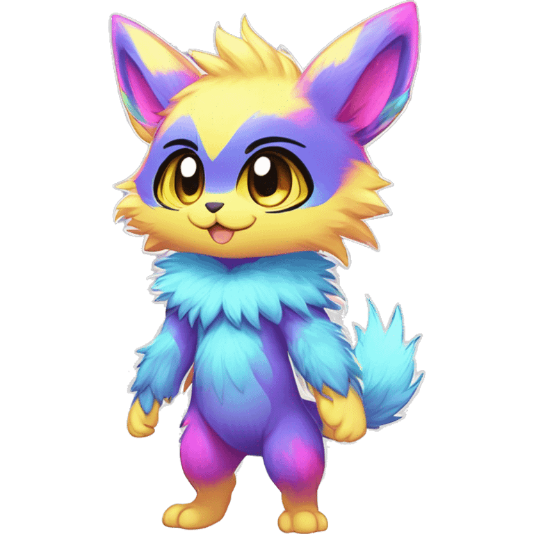 Anthro Scalie Fluffy Cool Cute Magical Shiny Colorful Neon Vibrant Colors Sparkle Kemono-style Chibi Fantasy-Animal-Fakémon-Pokémon-Hybrid Fur Sona Aesthetic Full Body emoji