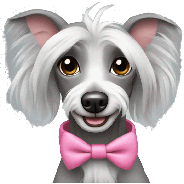 Grey Chinese crested with pink bow emoji