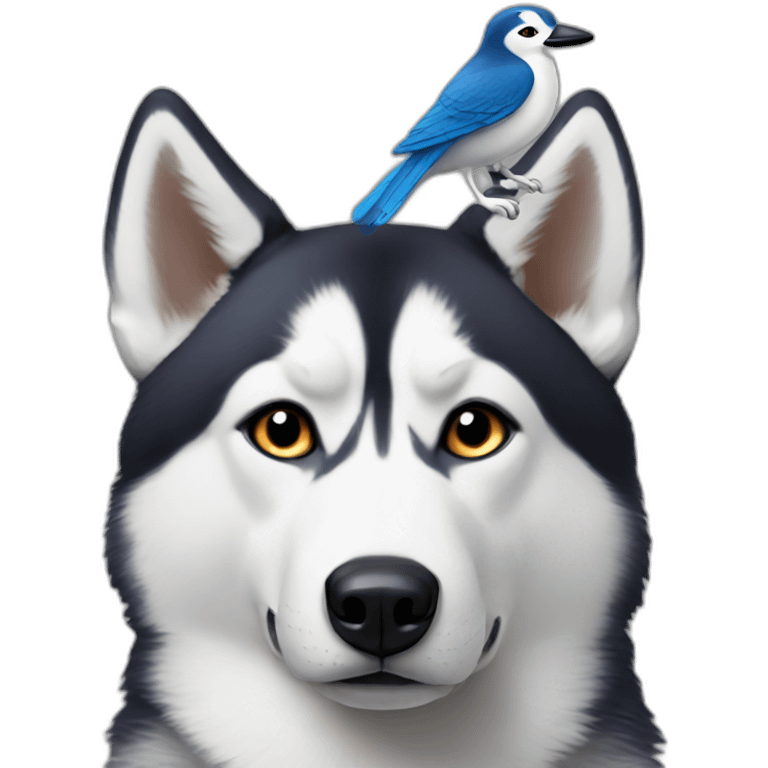 husky with a bird on his head emoji