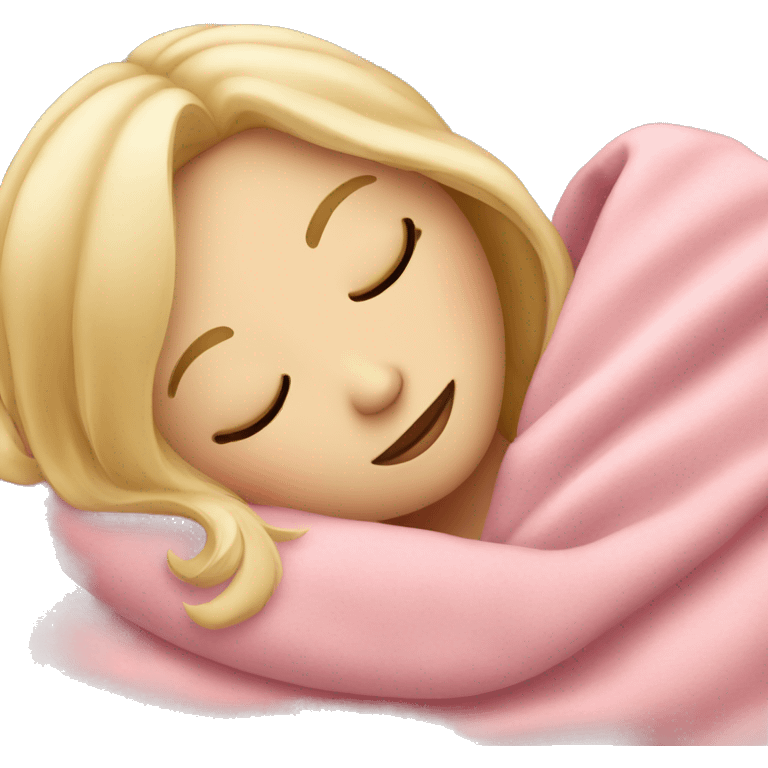 blonde girl sleeping on side with pink blanket emoji