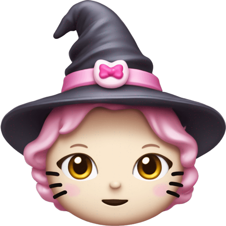 Hello kitty with witch pastel pink hat emoji