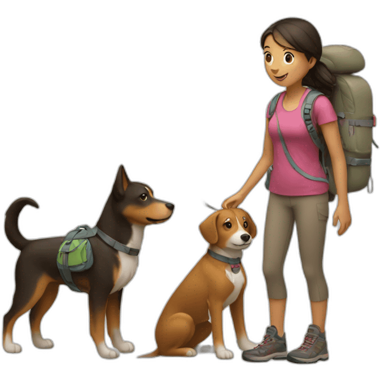 Girl and dog hikking emoji