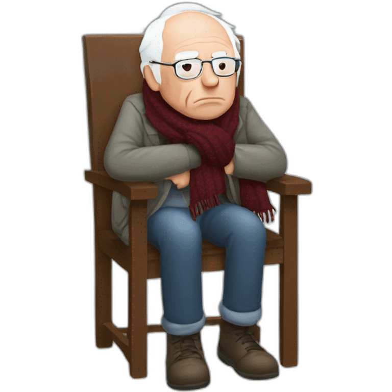 Bernie sanders sitting on chair having cold wearing a scarf emoji