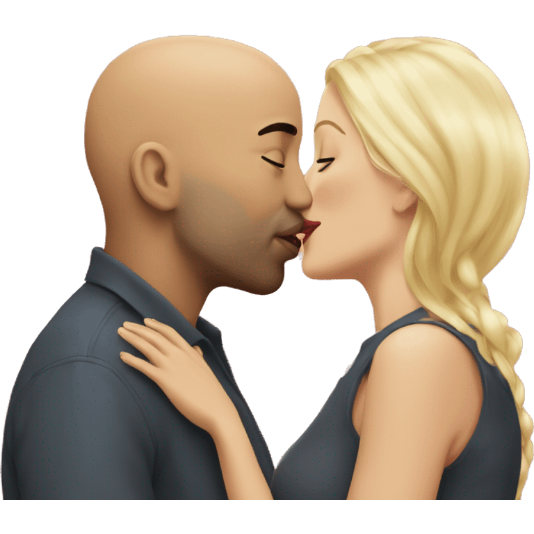 Bald man kissing blonde woman emoji