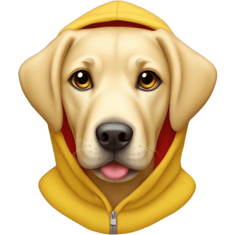 Yellow labrador dog wearing a red hoodie emoji