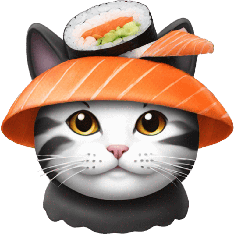 cat wearing a hat made out of sushi emoji