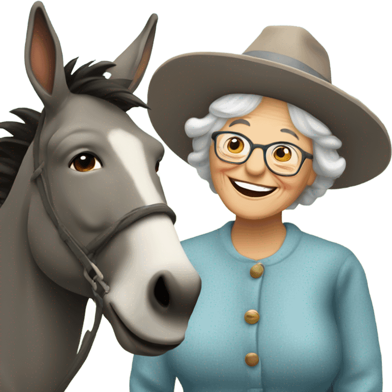 smiling grandma with hat outdoors with a donkey emoji