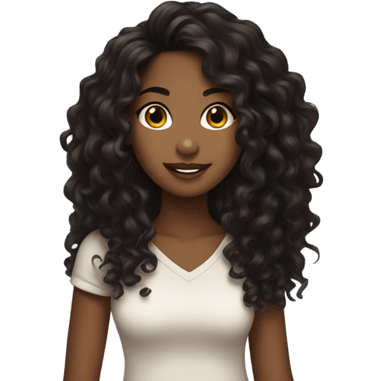 Brown skin girl with long black curly hair emoji