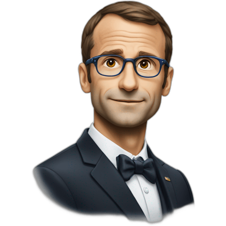 Macron avec des lunettes arc en ciel qui fait la fere emoji