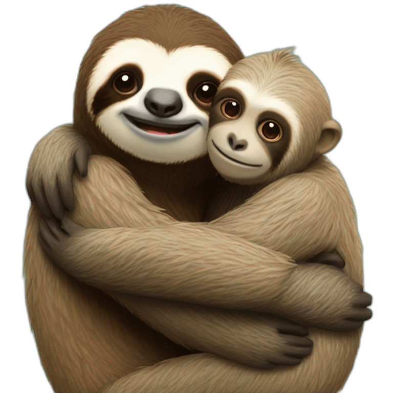 sloth and monkey hugging emoji