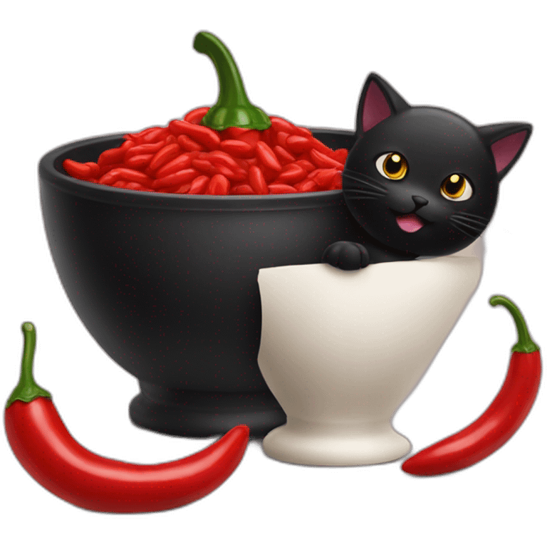 Black Cat eat chili pepper emoji