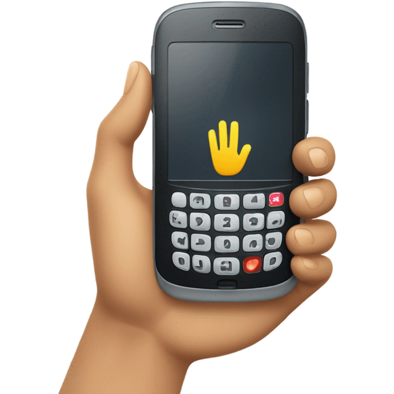 mobile phone with waving hand emoji