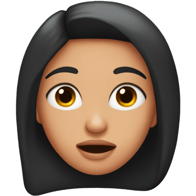 Black hair and peach skinned woman with eyes rolled back prepared for a sneeze. emoji