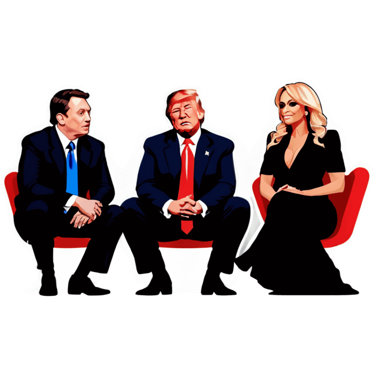 Four people, Trump, Stormy Daniels, Musk, and Bezos, side-by-side, sit emoji